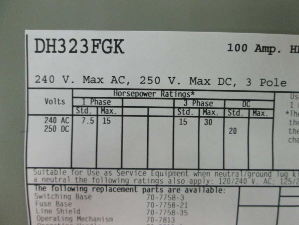 Cutler Hammer DH323FGK NSFP ** GENUINE ** Westinghouse