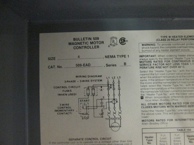Allen Bradley 509EAD NSNP **GENUINE** AB 509 EAD