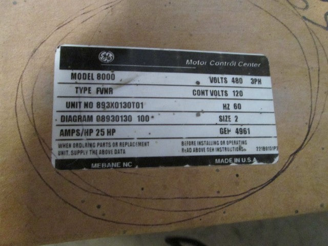 General Electric 8000FVNR NSFP **GENUINE** 8000 FVNR