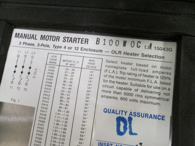 Cutler Hammer B100W0C NSFP **GENUINE** Westinghouse