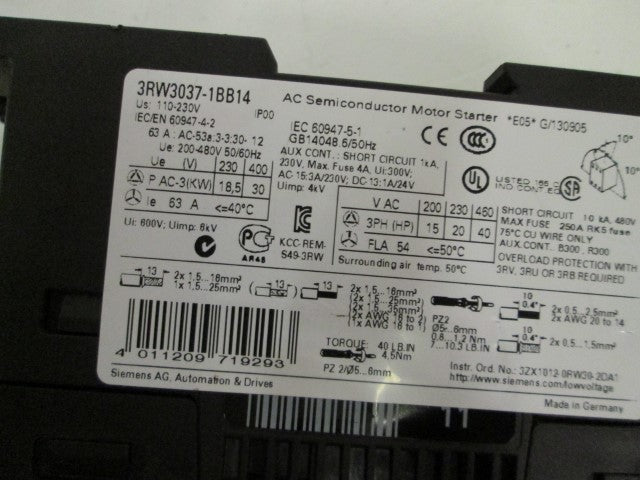 Siemens 3RW30371BB14 NSNP **GENUINE** Furnas