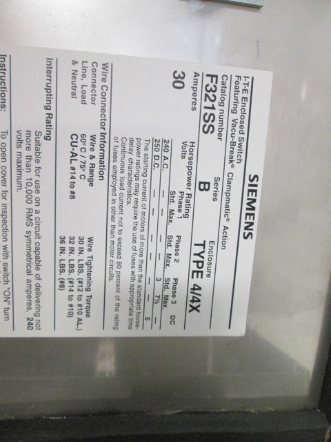 Siemens F321SS NSFP ** GENUINE ** Furnas