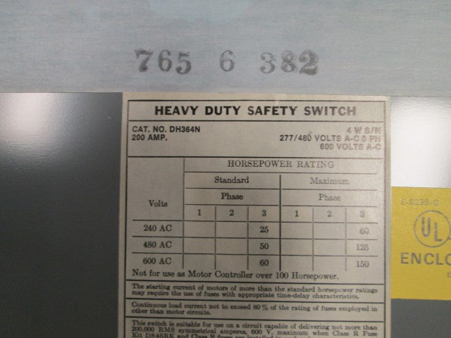 Cutler Hammer DH364N 200A 277/480V NSNP **GENUINE** Westinghouse