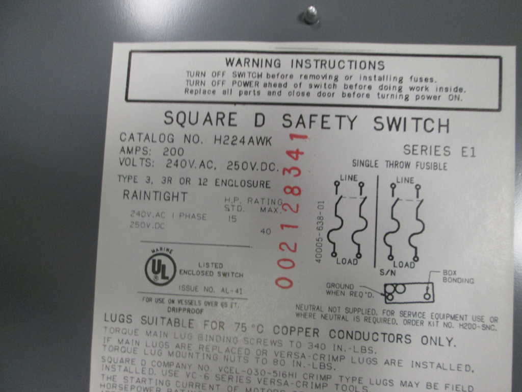 Square D H224AWK NSFP **GENUINE** Schneider Telemecanique