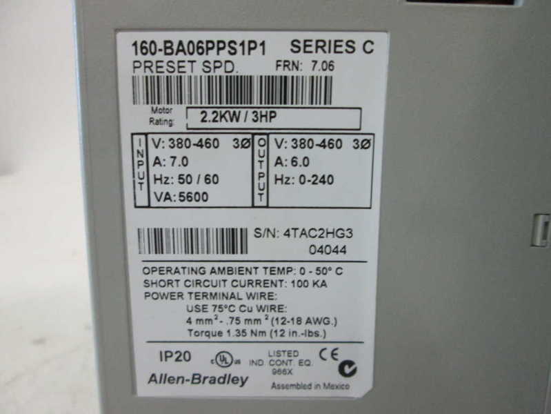 Allen Bradley 160BA06PPS1P1 NSFP * GENUINE * AB 160 BA06PPS1P1