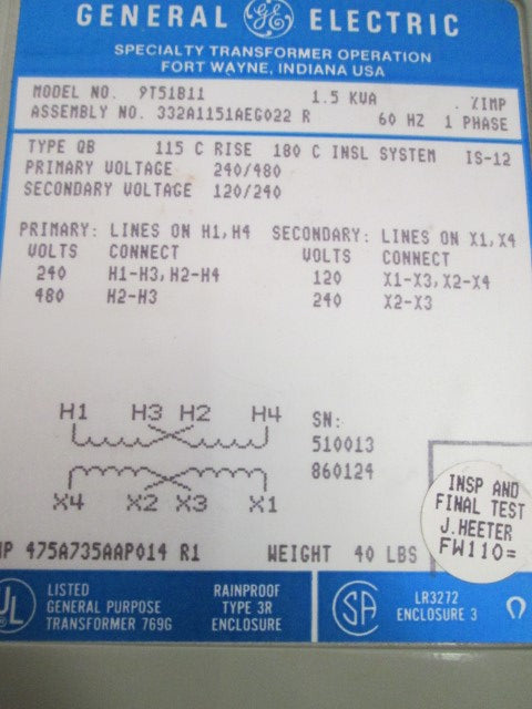 General Electric 9T51B11 NSFP **GENUINE**