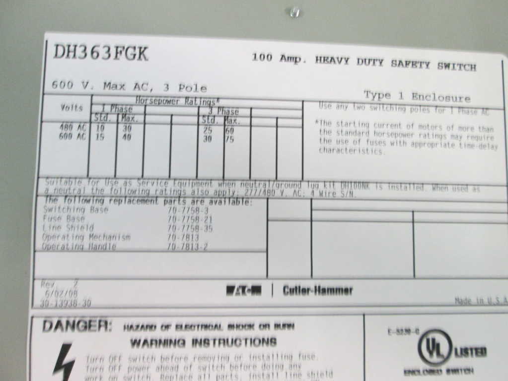 Cutler Hammer DH363FGK NSFP **GENUINE** Westinghouse
