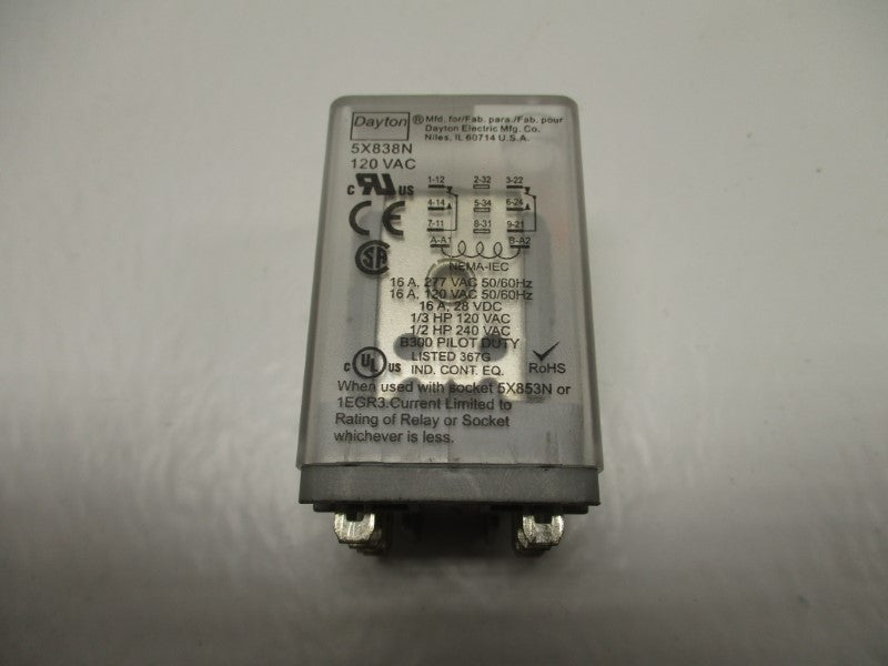 DAYTON 5X838N RELAY 120VAC 16A * NEW IN ORIGINAL PACKAGE *