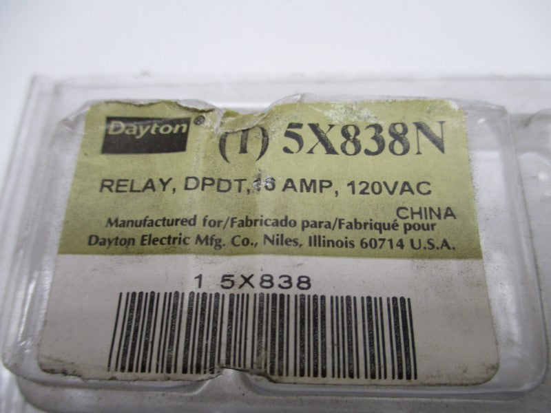 DAYTON 5X838N RELAY 120VAC 16A * NEW IN ORIGINAL PACKAGE *