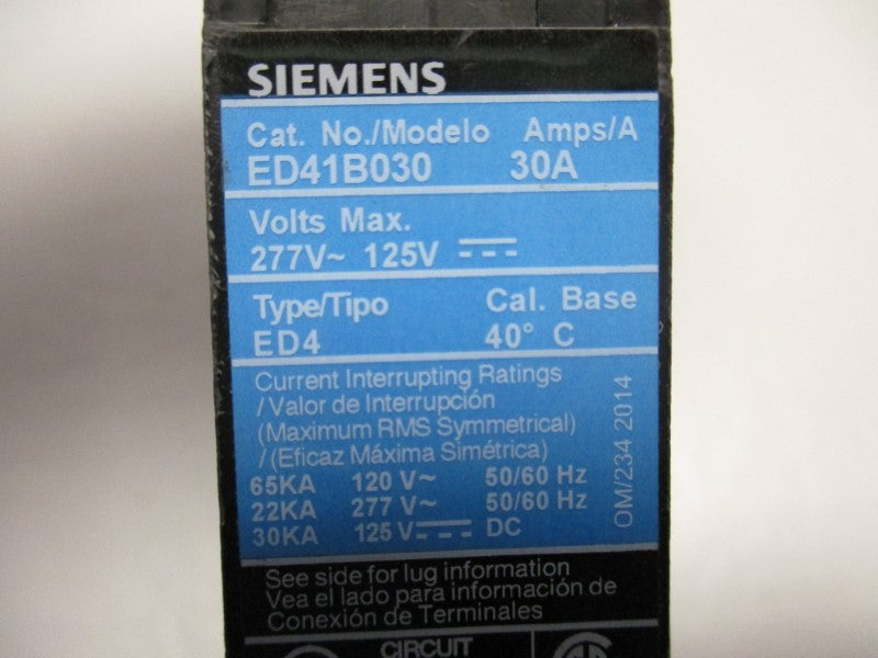 SIEMENS ED41B030 CIRCUIT BREAKER 30A 277VAC (AS PICTURED) NSNP