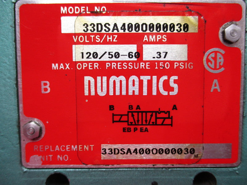 NUMATICS 33DSA400O000030 120VAC UNMP