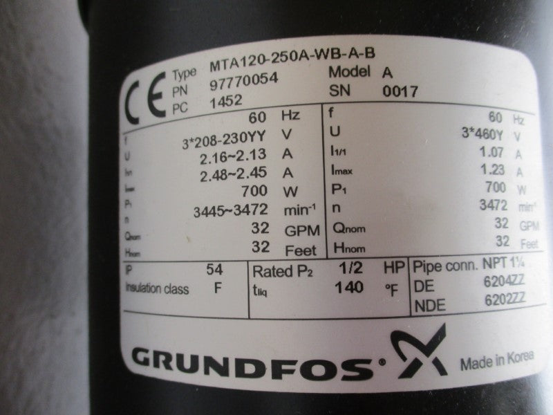 GRUNDFOS MTA120-250A-WB-A-B NSMP