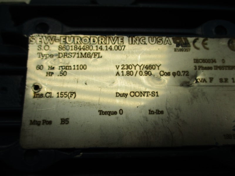 SEW-EURODRIVE DRS71M6/FL (AS PICTURED) UNMP
