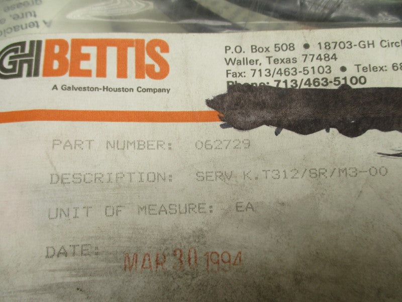 BETTIS 062729 T312/SR/M3-00 NSMP