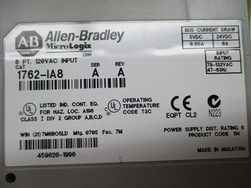 ALLEN BRADLEY 1762-IA8 SER. A REV. A NSMP