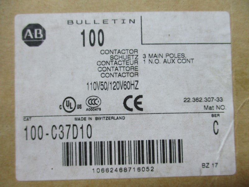 ALLEN BRADLEY 100-C37D10 SER. C 120V NSMP