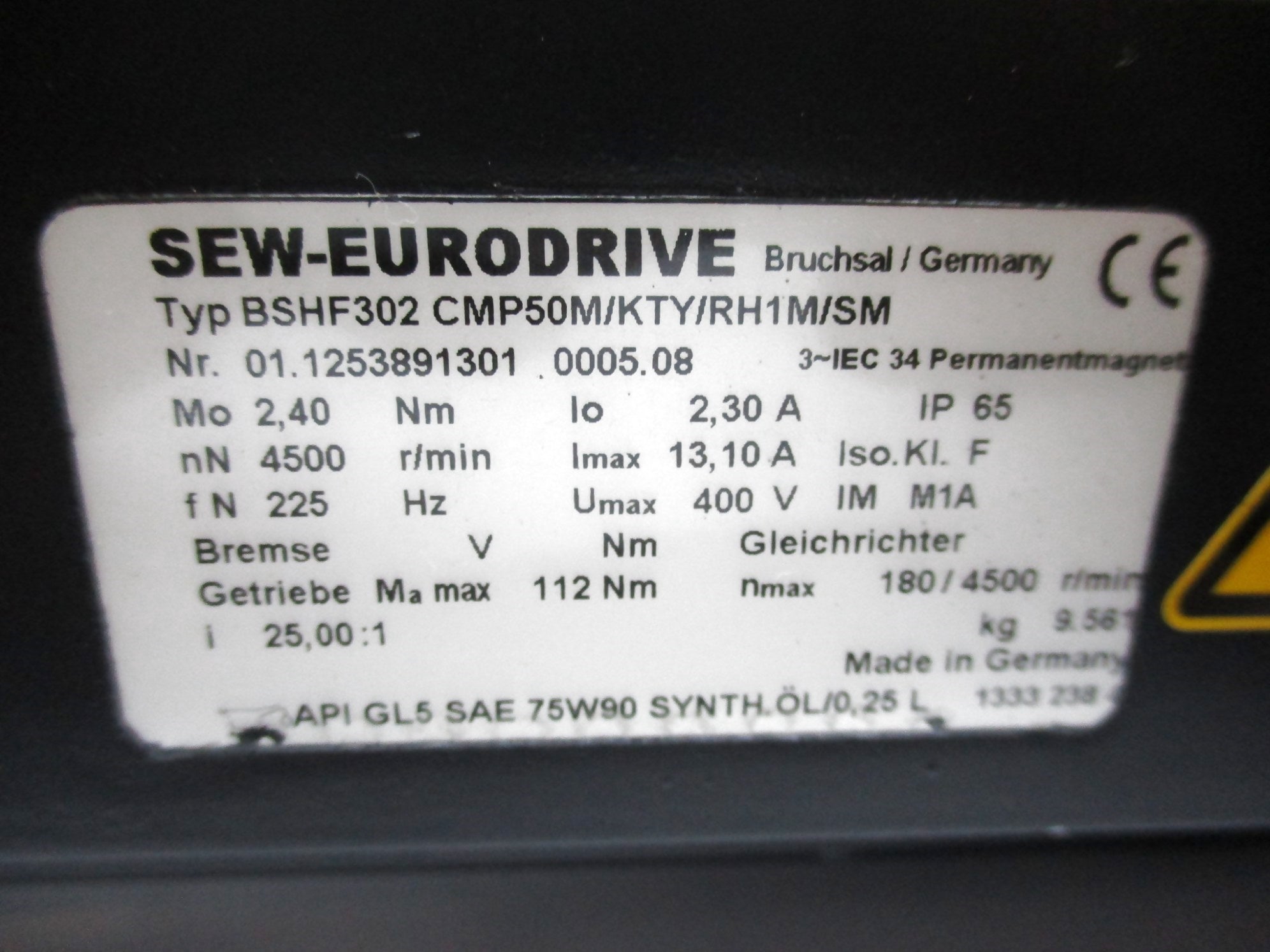SEW-EURODRIVE BSHF302 CMP50M/KTY/RH1M/SM NSNP