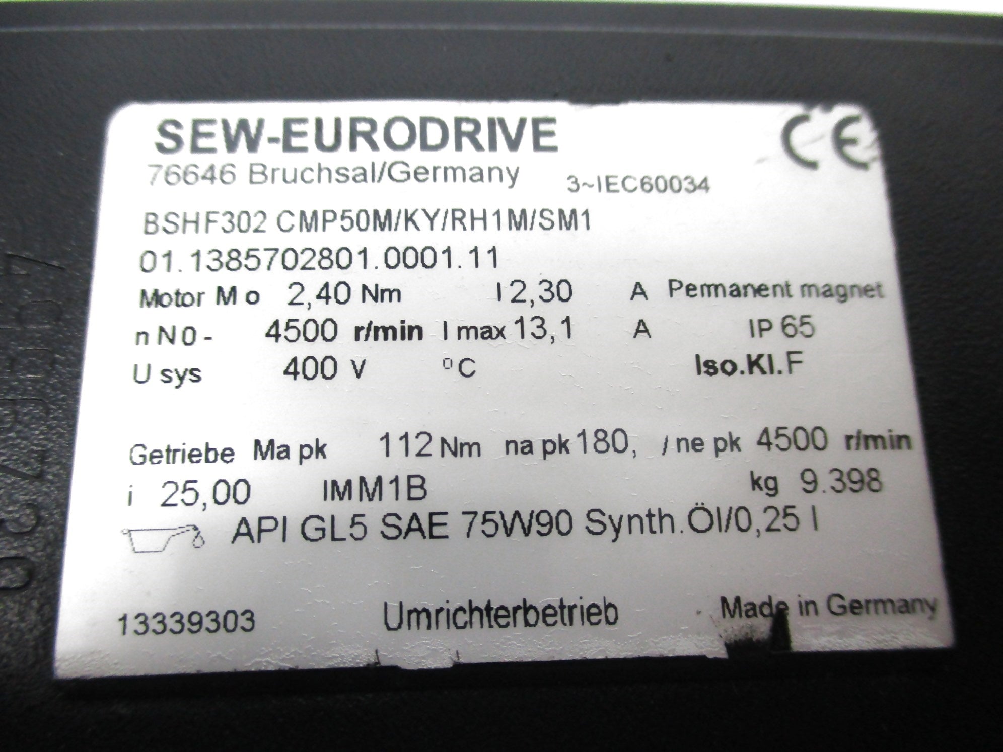 SEW-EURODRIVE BSH302 CMP50M/KY/RH1M/SM1 NSNP