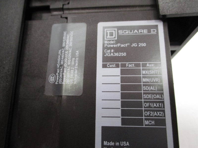 SQUARE D JGA36250 CIRCUIT BREAKER 3P 250A UNMP