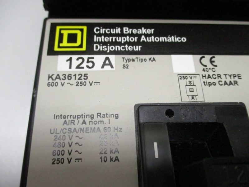 SQUARE D KA36125 CIRCUIT BREAKER 125A 600V (GREY) NSMP