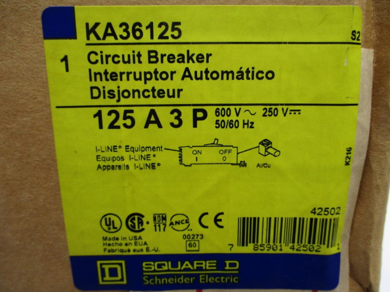 SQUARE D KA36125 CIRCUIT BREAKER 125A 600V (GREY) NSMP