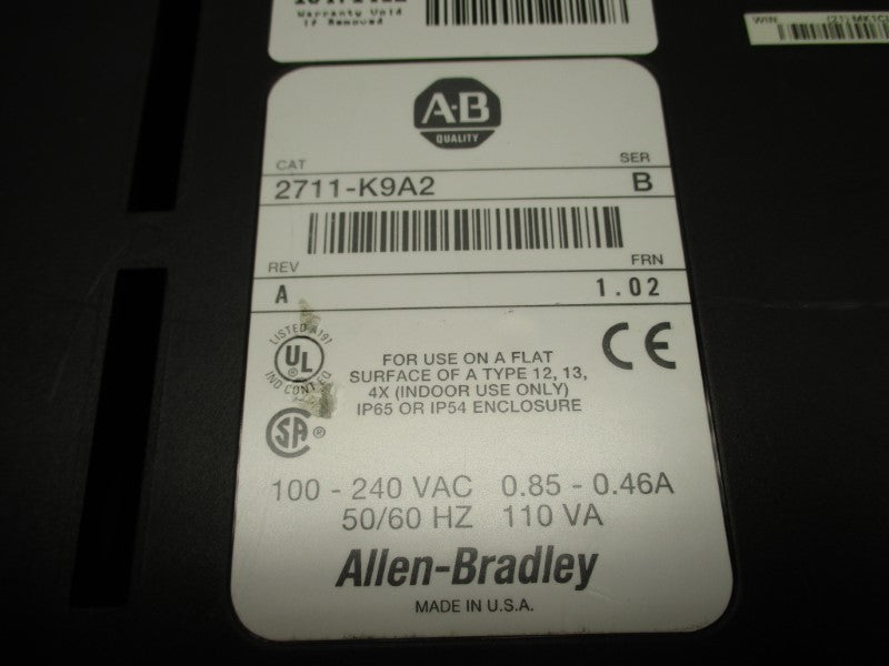 ALLEN BRADLEY 2711-K9A2 OPERATOR INTERFACE SER. B F/W 1.02 UNMP
