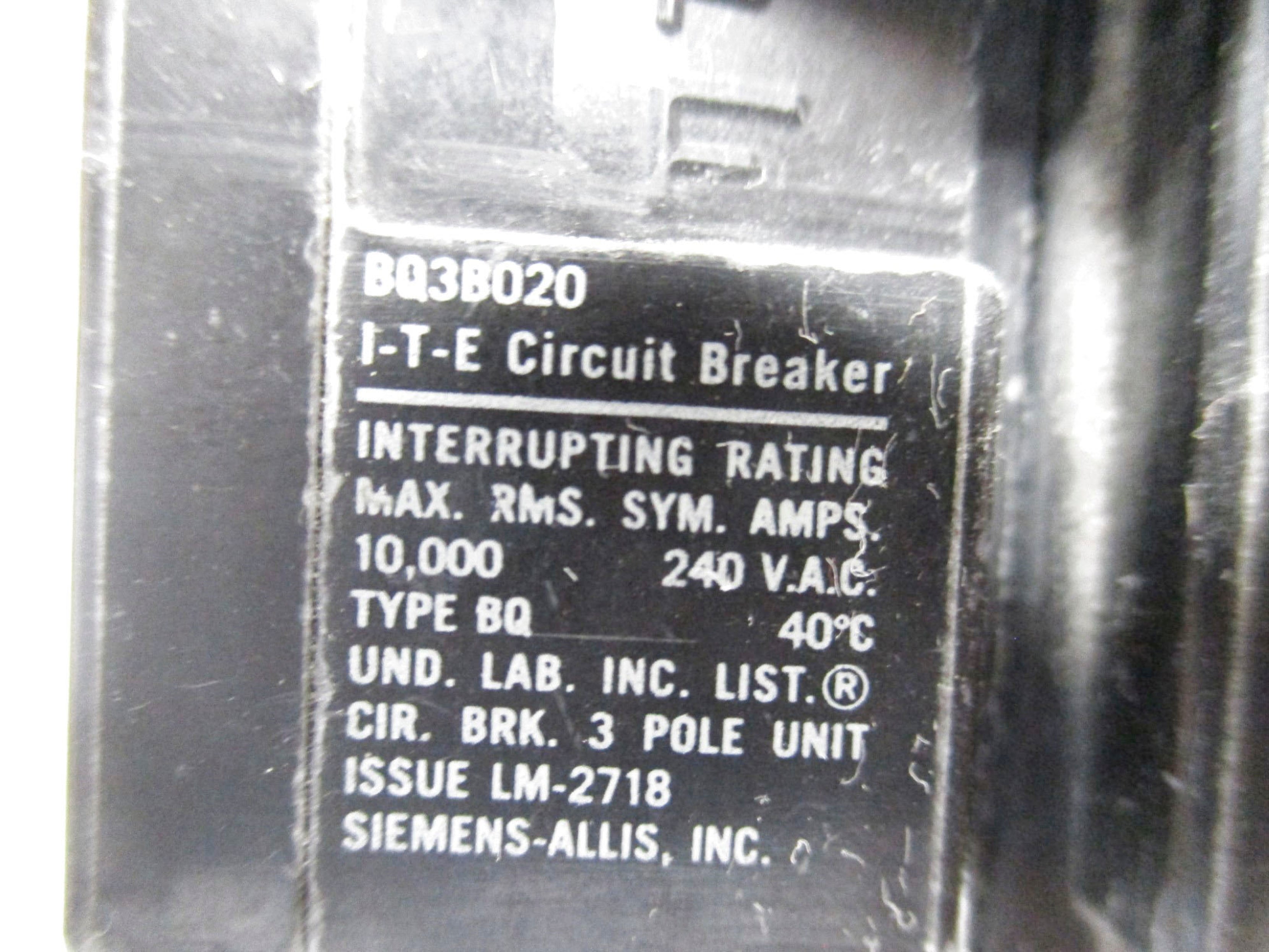 SIEMENS BQ3B020 20A 240VAC UNMP