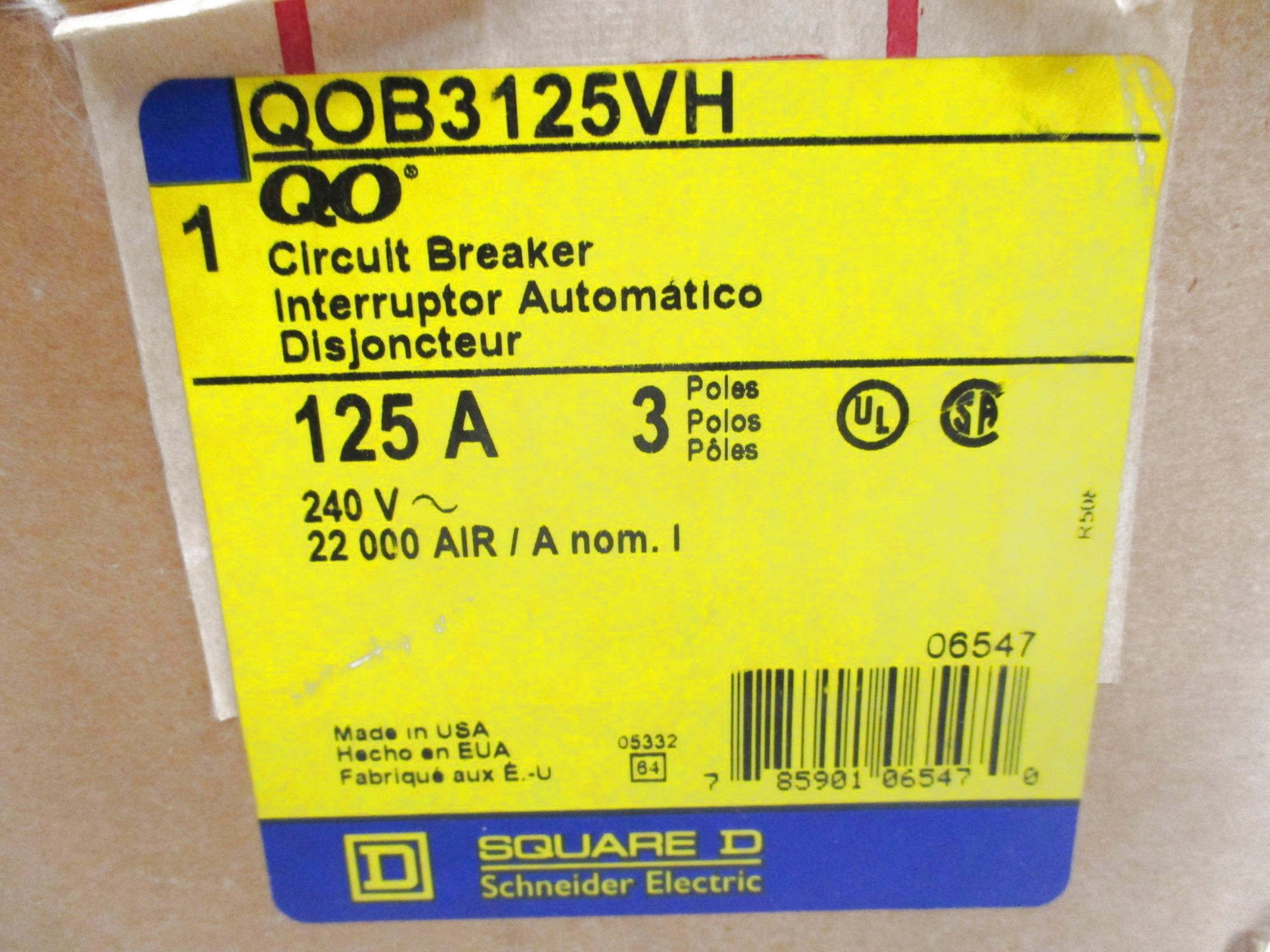 SQUARE D QOB3125VH 125A 240V NSMP