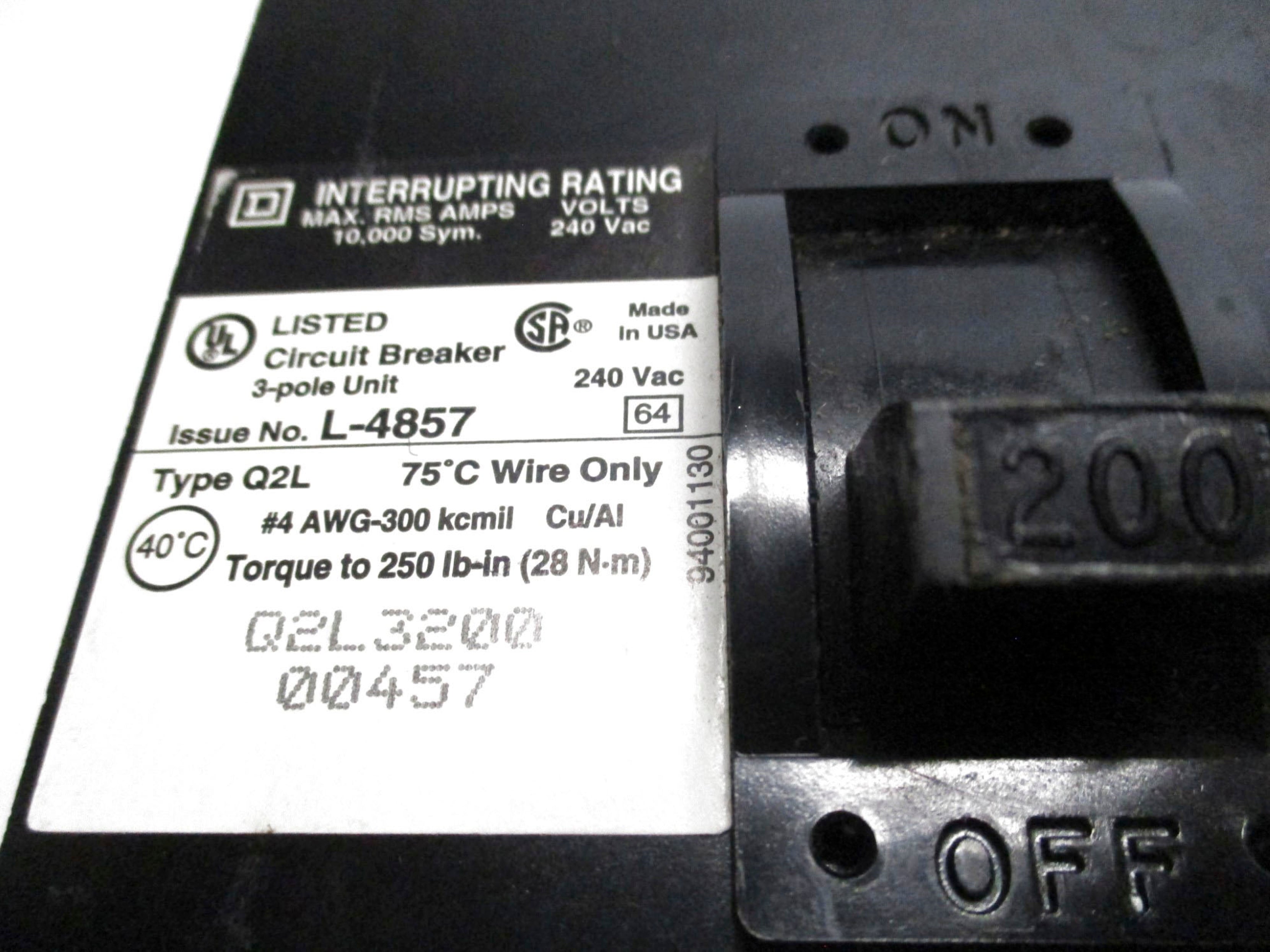 SQUARE D Q2L3200 200A 240VAC UNMP