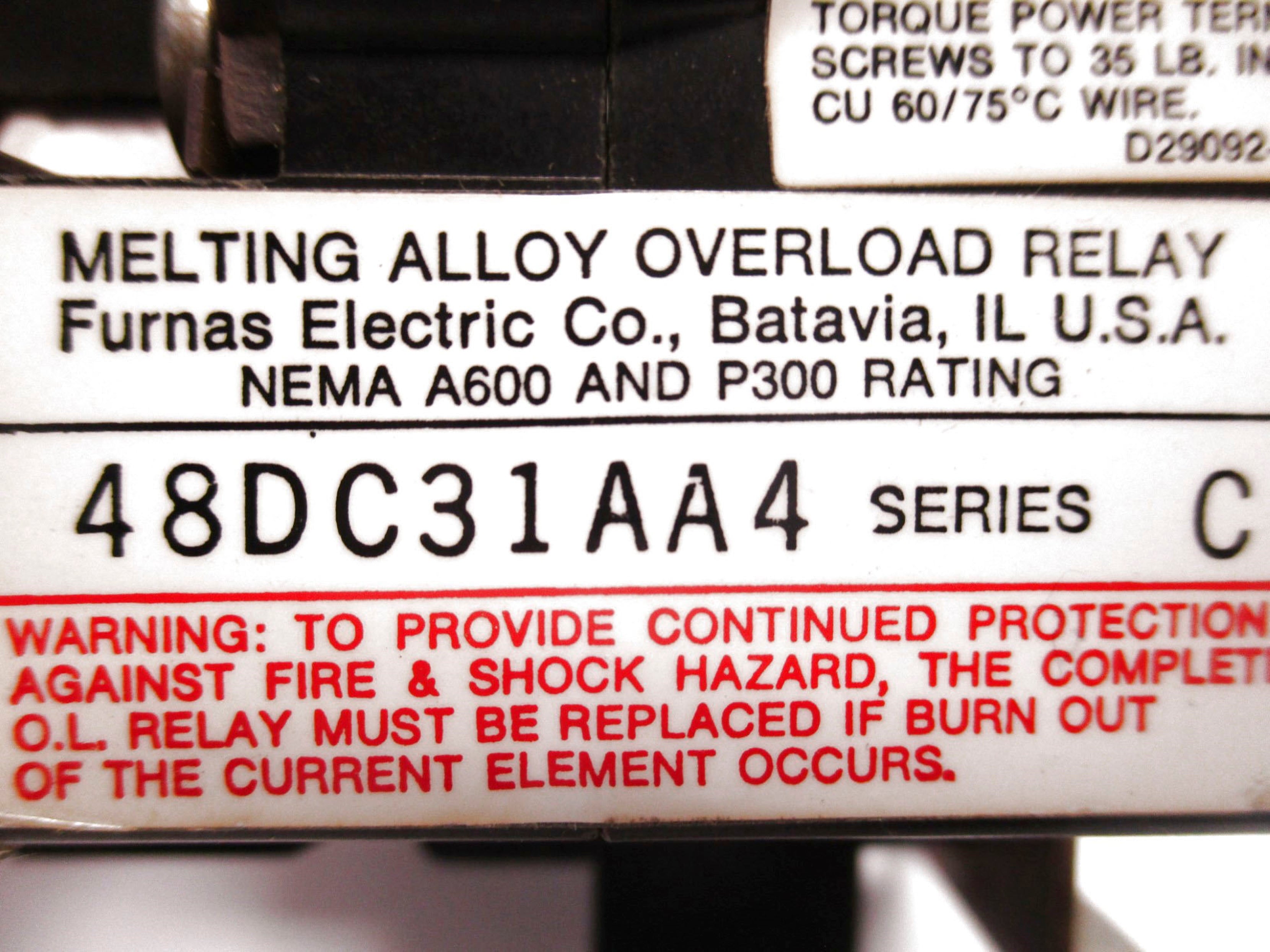 FURNAS ELECTRIC 48DC31AA4 UNMP