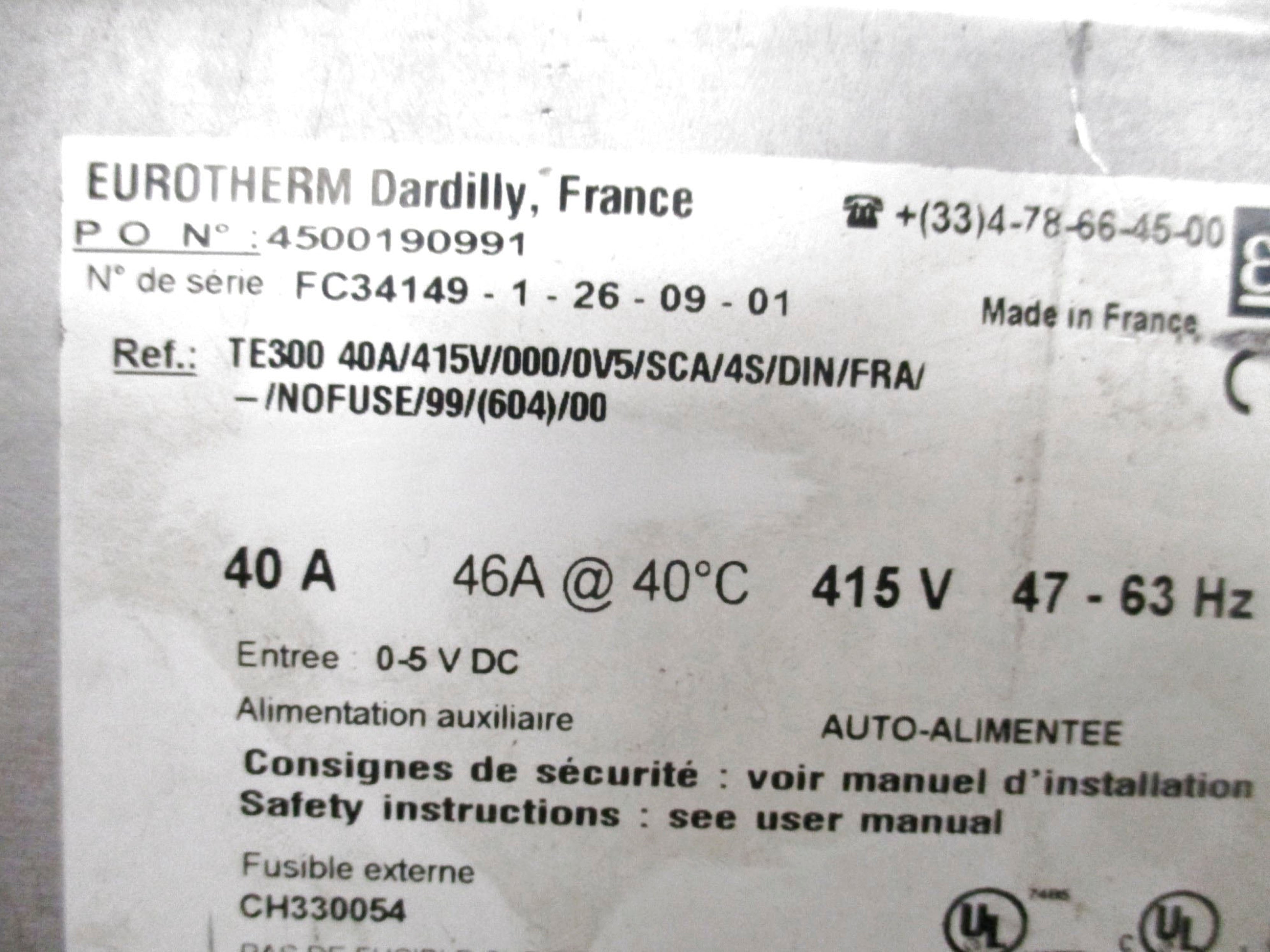 EUROTHERM TE30040A/415V/000/0V5/SCA/4S/DIN/FRA/-/NOFUSE/99/(604)/00 UNMP