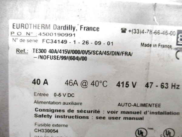 EUROTHERM TE30040A/415V/000/0V5/SCA/4S/DIN/FRA/-/NOFUSE/99/(604)/00 UNMP