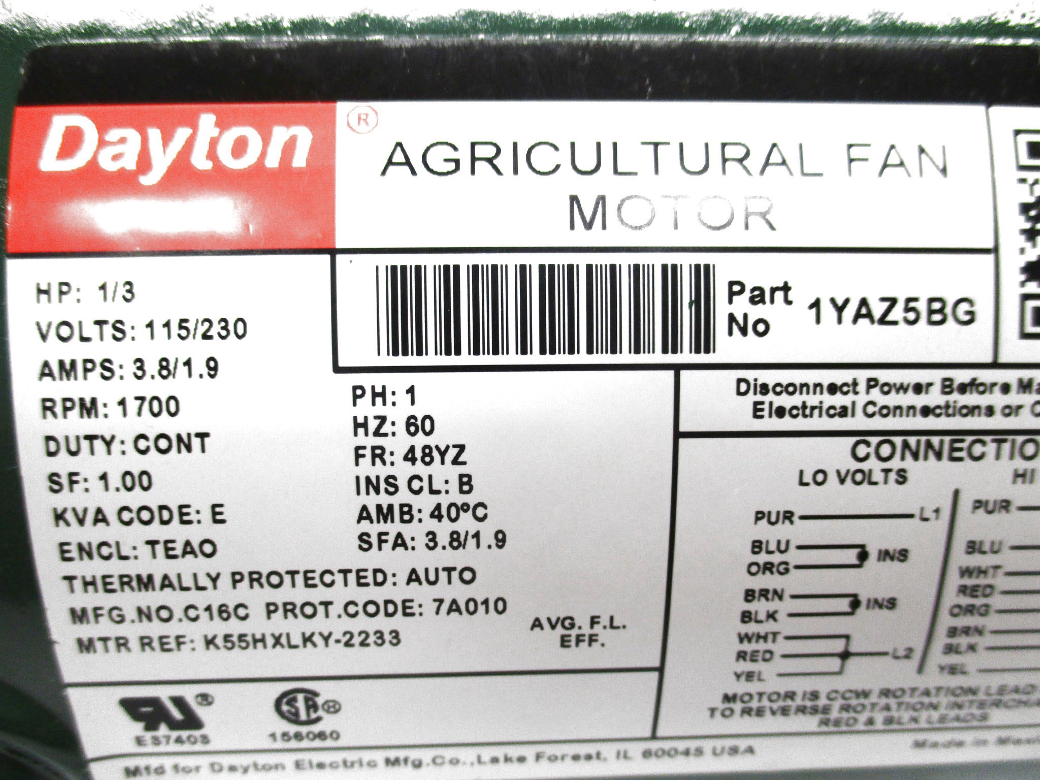 DAYTON 1YAZ5 BG NSMP
