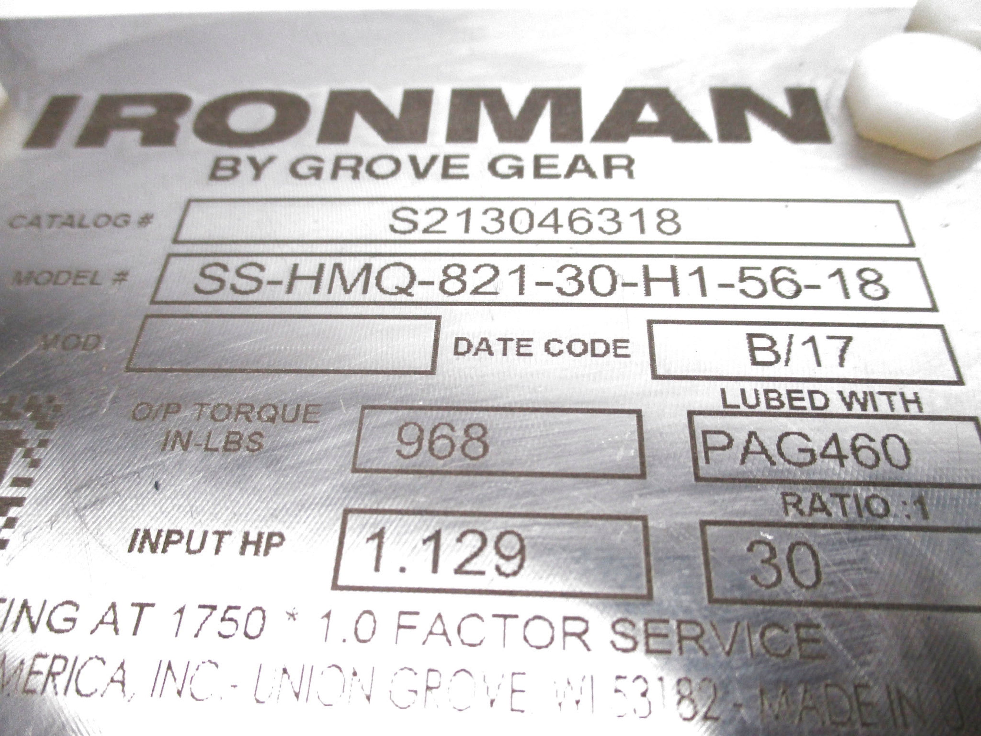 GROVE GEAR SS-HMQ-821-30-H1-56-18 S213046318 NSMP