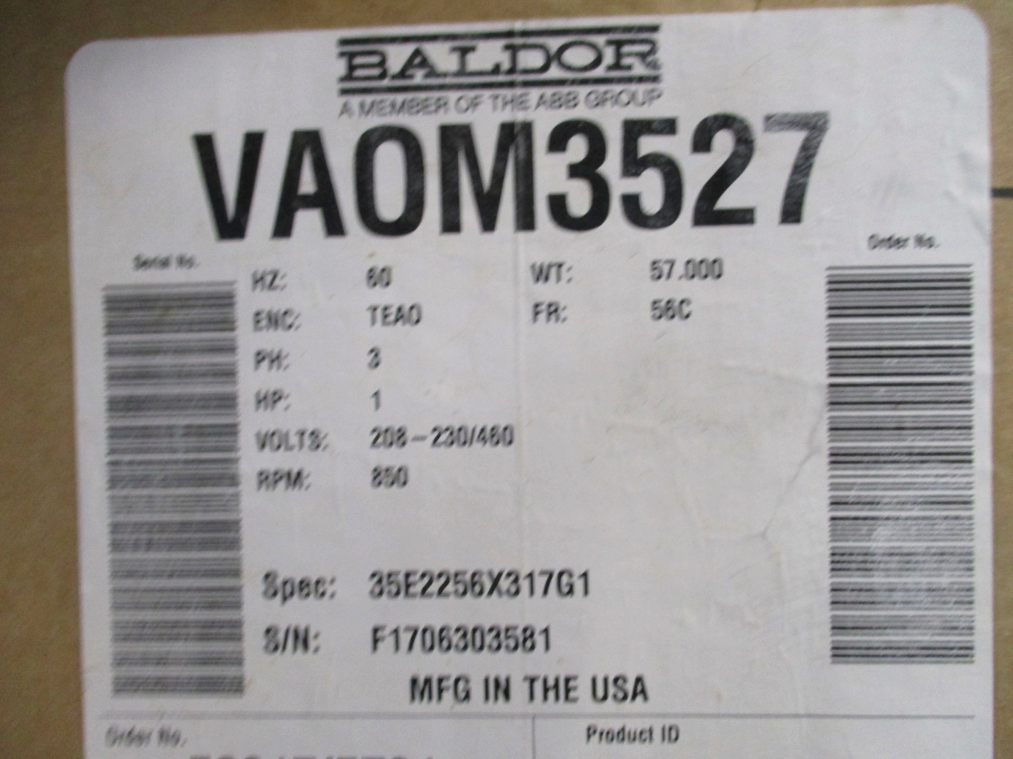 BALDOR VAOM3527 NSMP