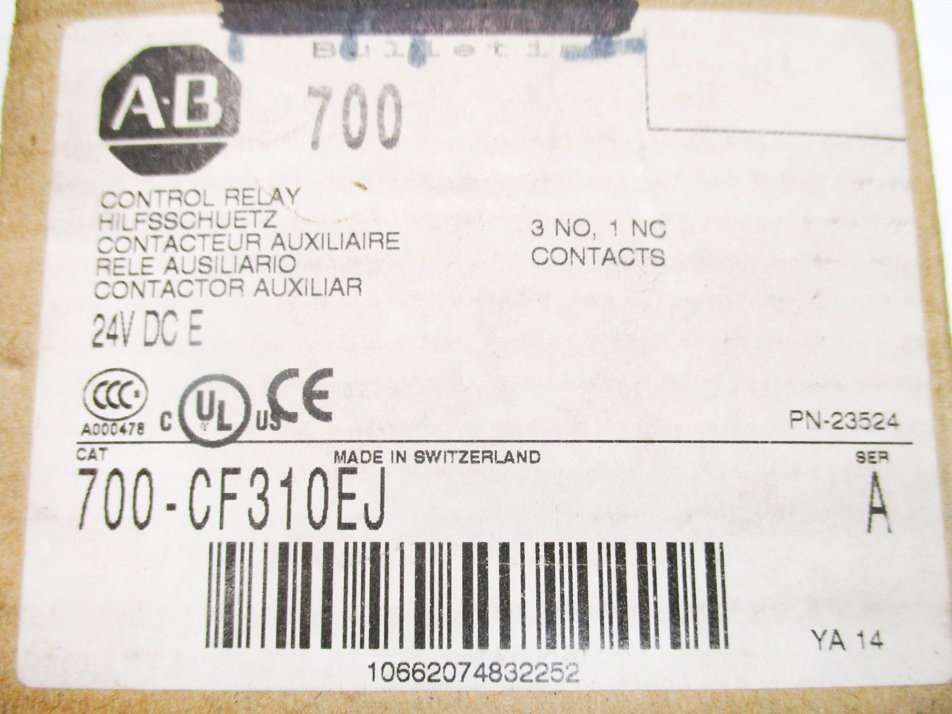 ALLEN BRADLEY 700-CF310EJ SER. A 24V (BR/WH) (AS PICTURED) NSMP