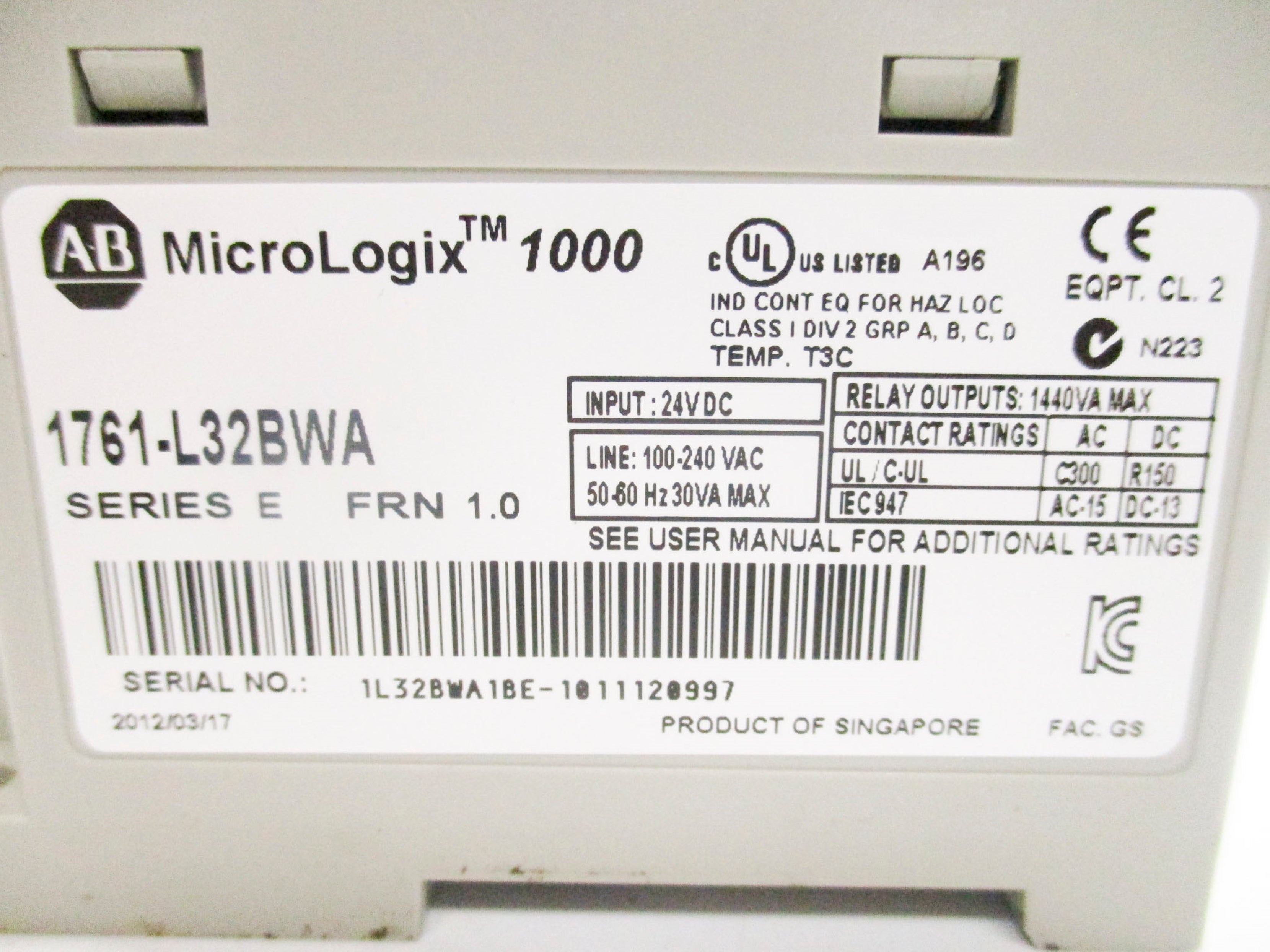 ALLEN BRADLEY 1761-L32BWA SER. E NSNP