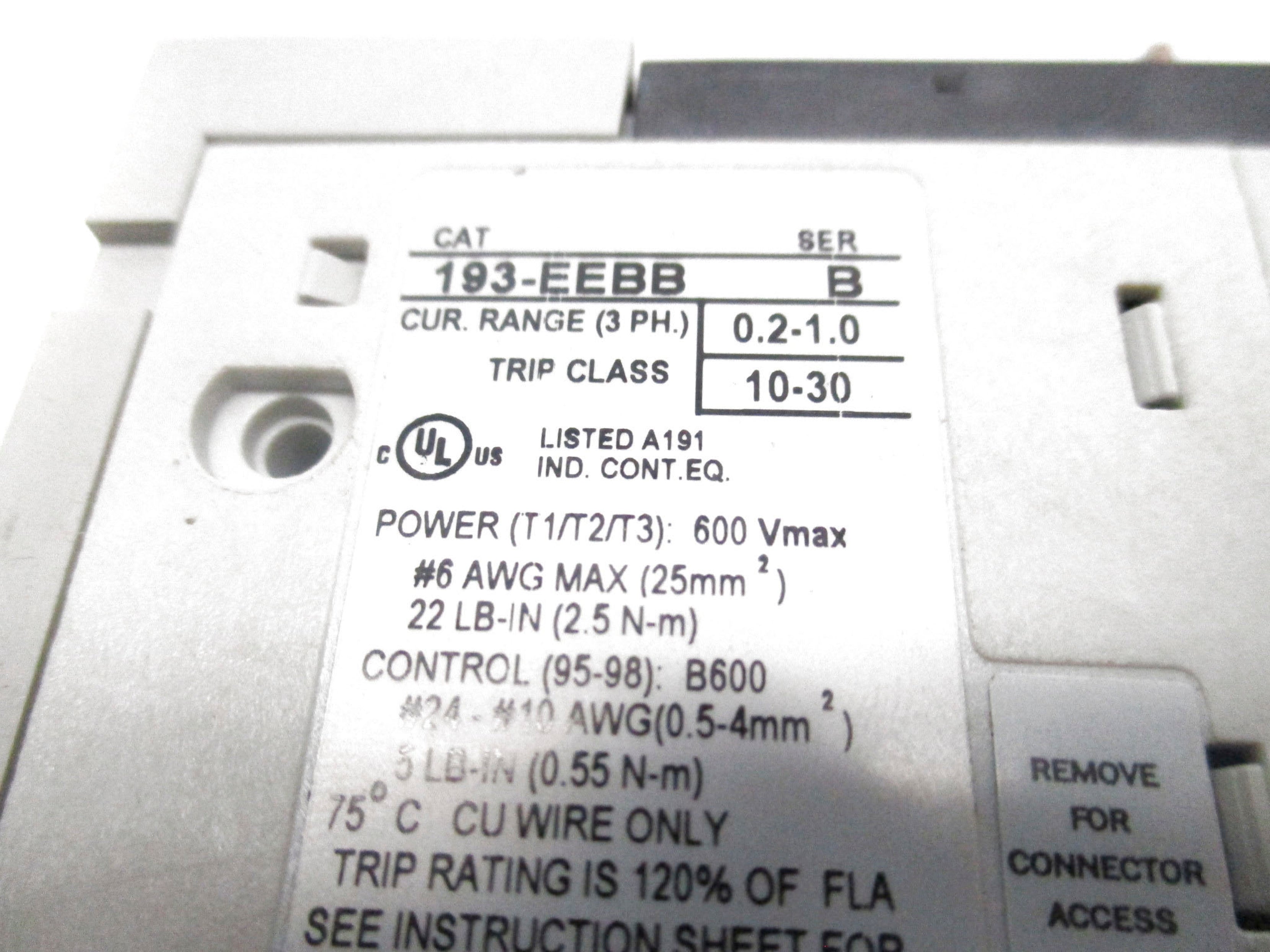 ALLEN BRADLEY 193-EEBB SER. B 1.0A (BR/WH) NSMP