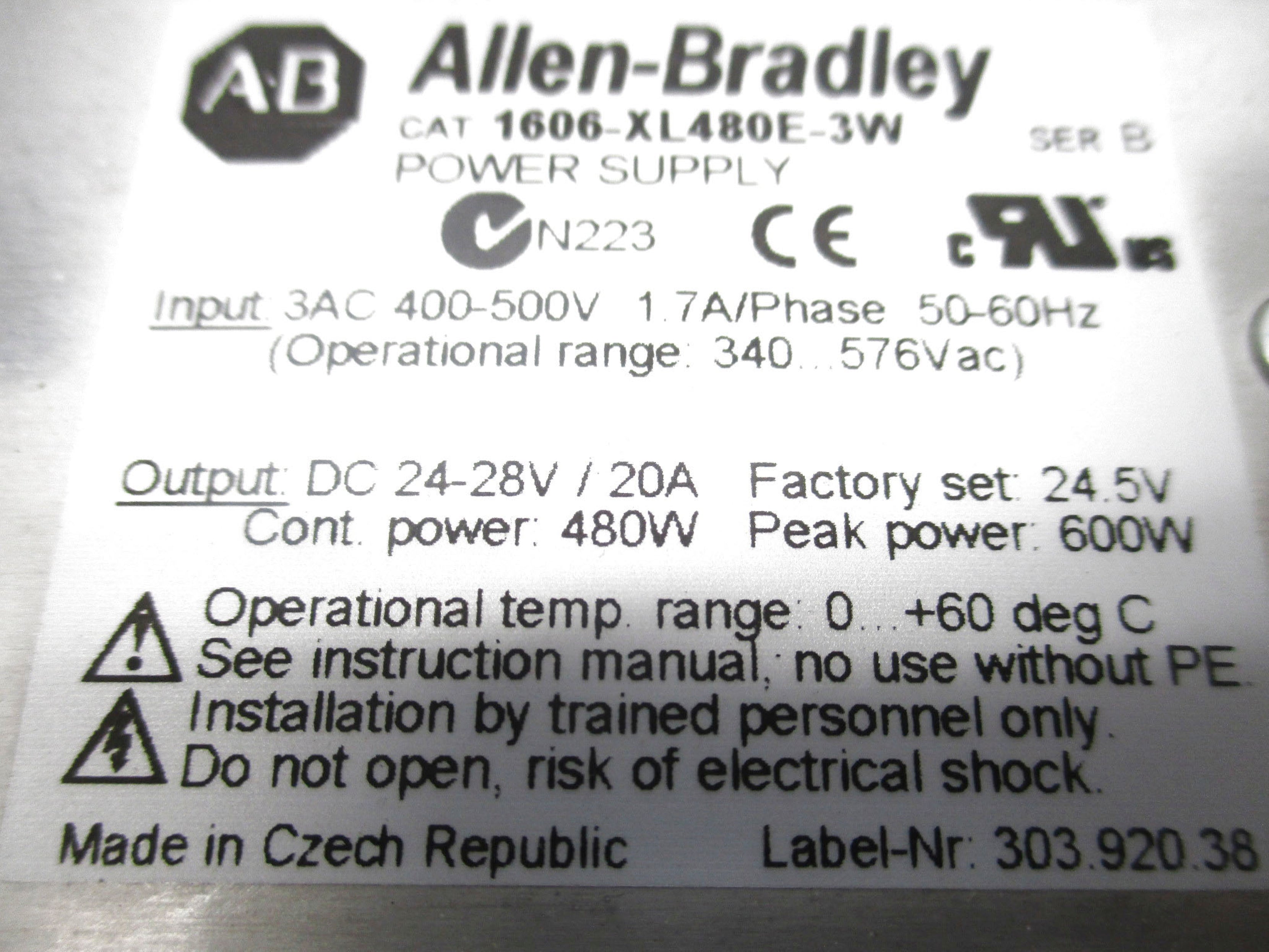 ALLEN BRADLEY 1606-XL480E-3W SER. B (WH) NSMP