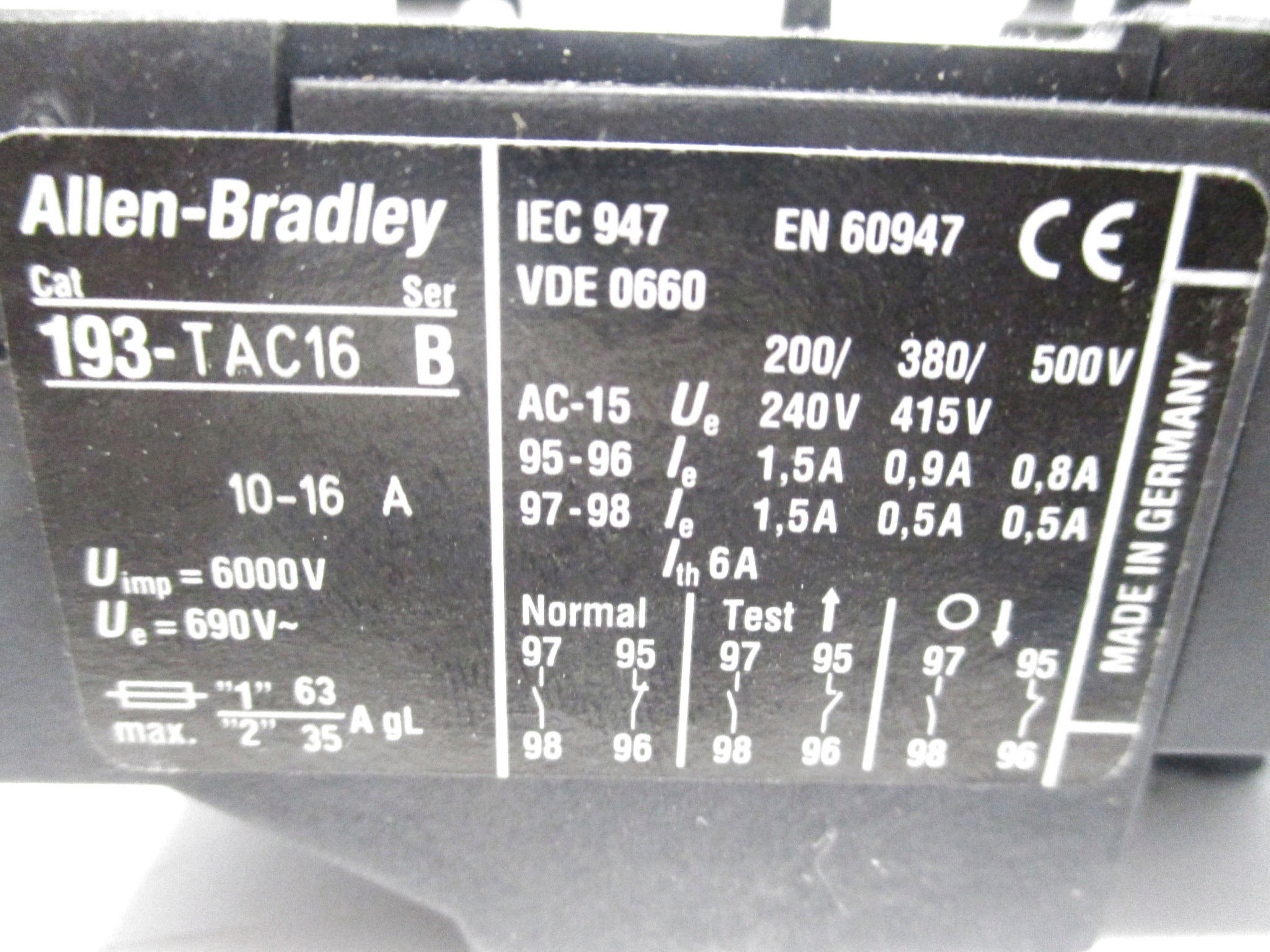 ALLEN BRADLEY 193-TAC16 SER. B 690V 10-16A (WH) NSMP