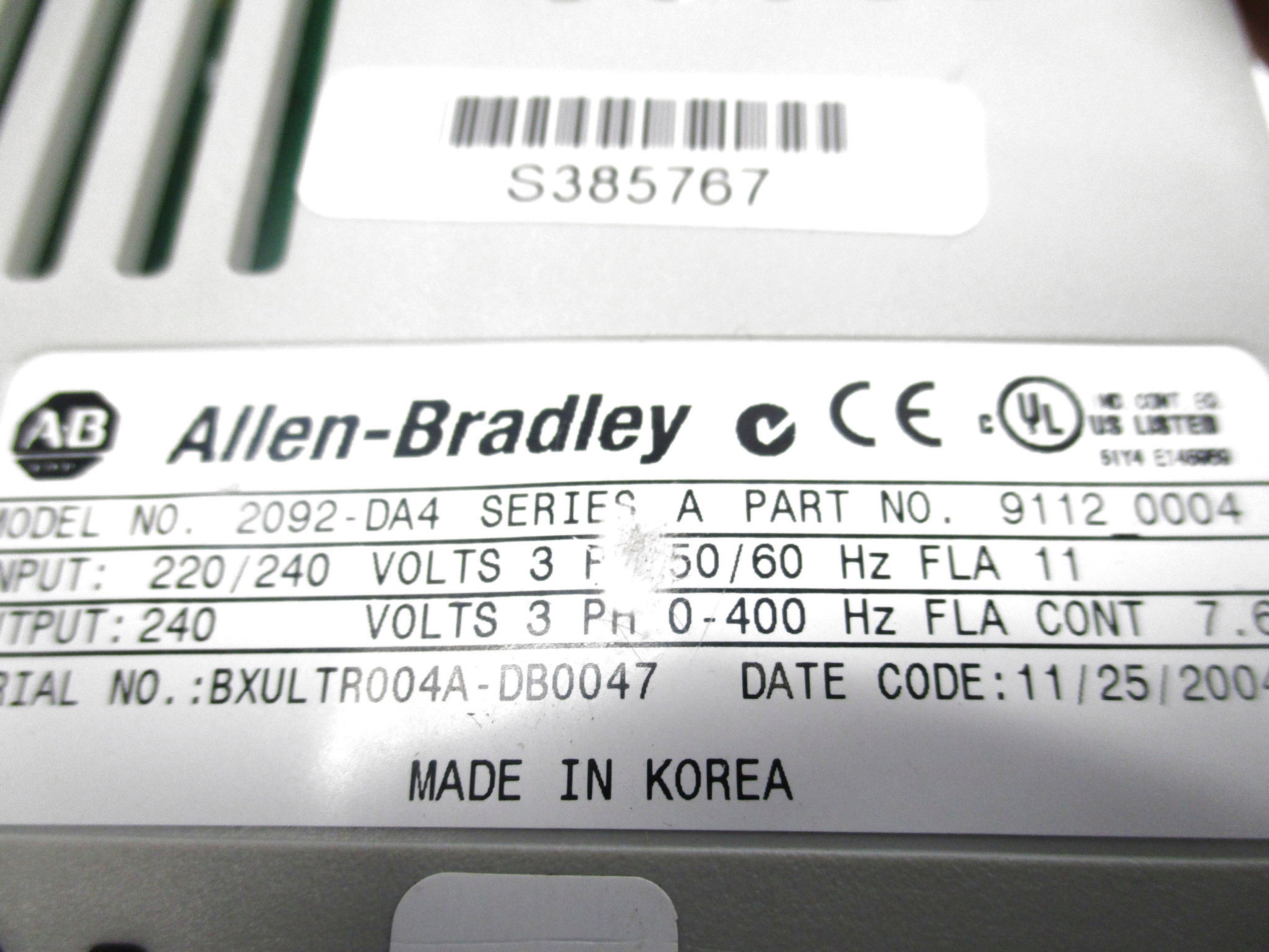 ALLEN BRADLEY 2092-DA4 SER. A DATE: 2004 UNMP