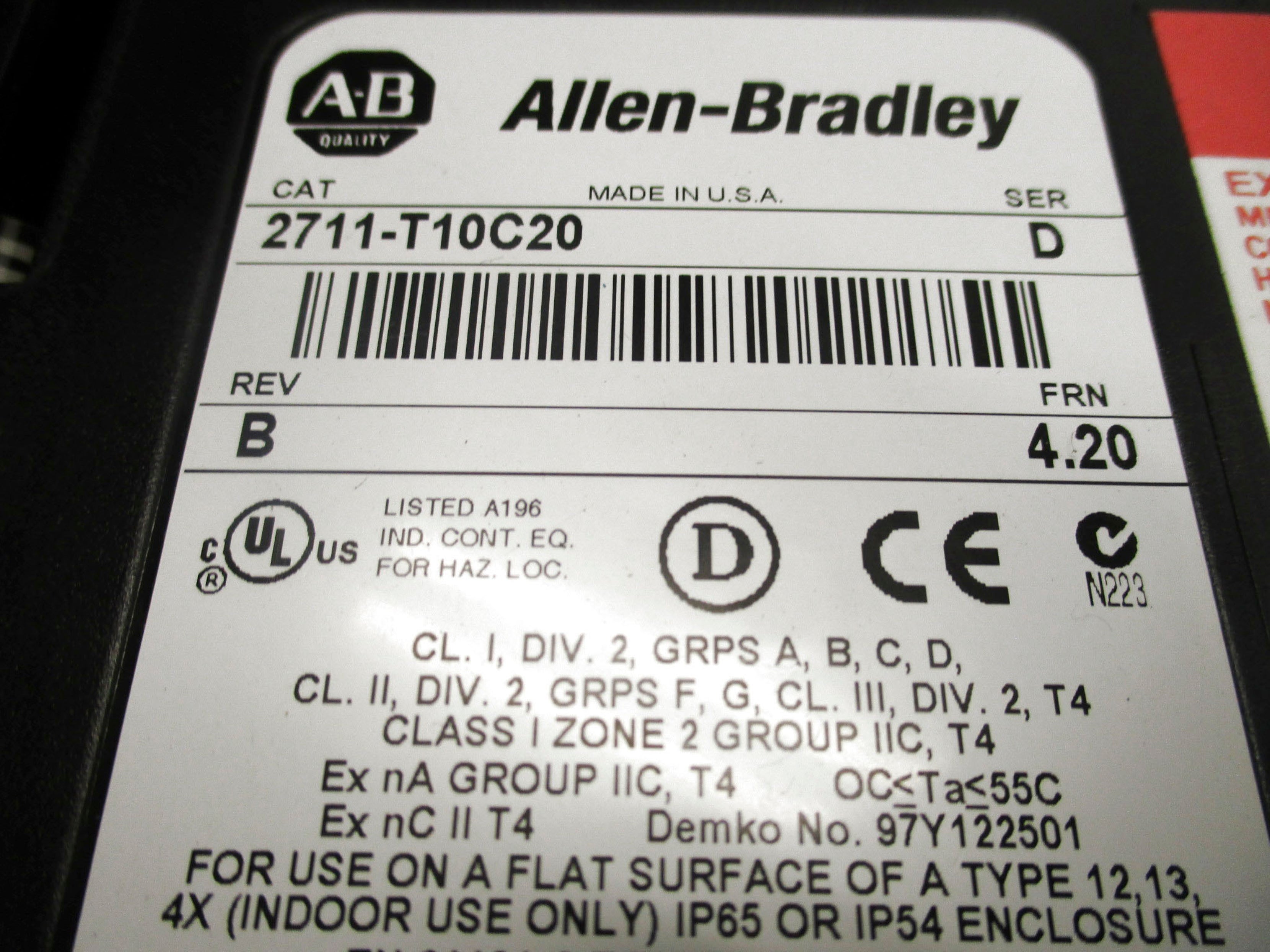 ALLEN BRADLEY 2711-T10C20 SER. D F/W 4.20 UNMP