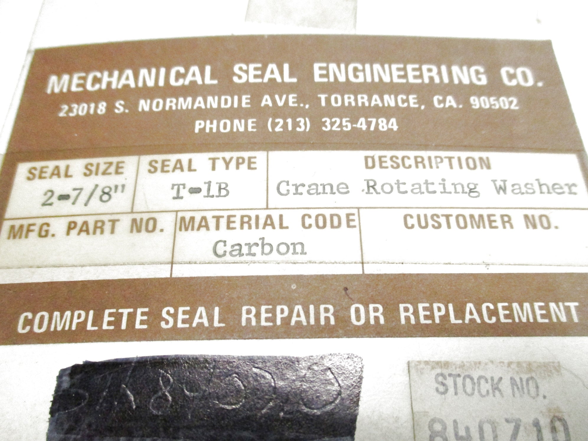MECHANICAL SEAL ENGINEERING D-2875-160-F50 NSMP
