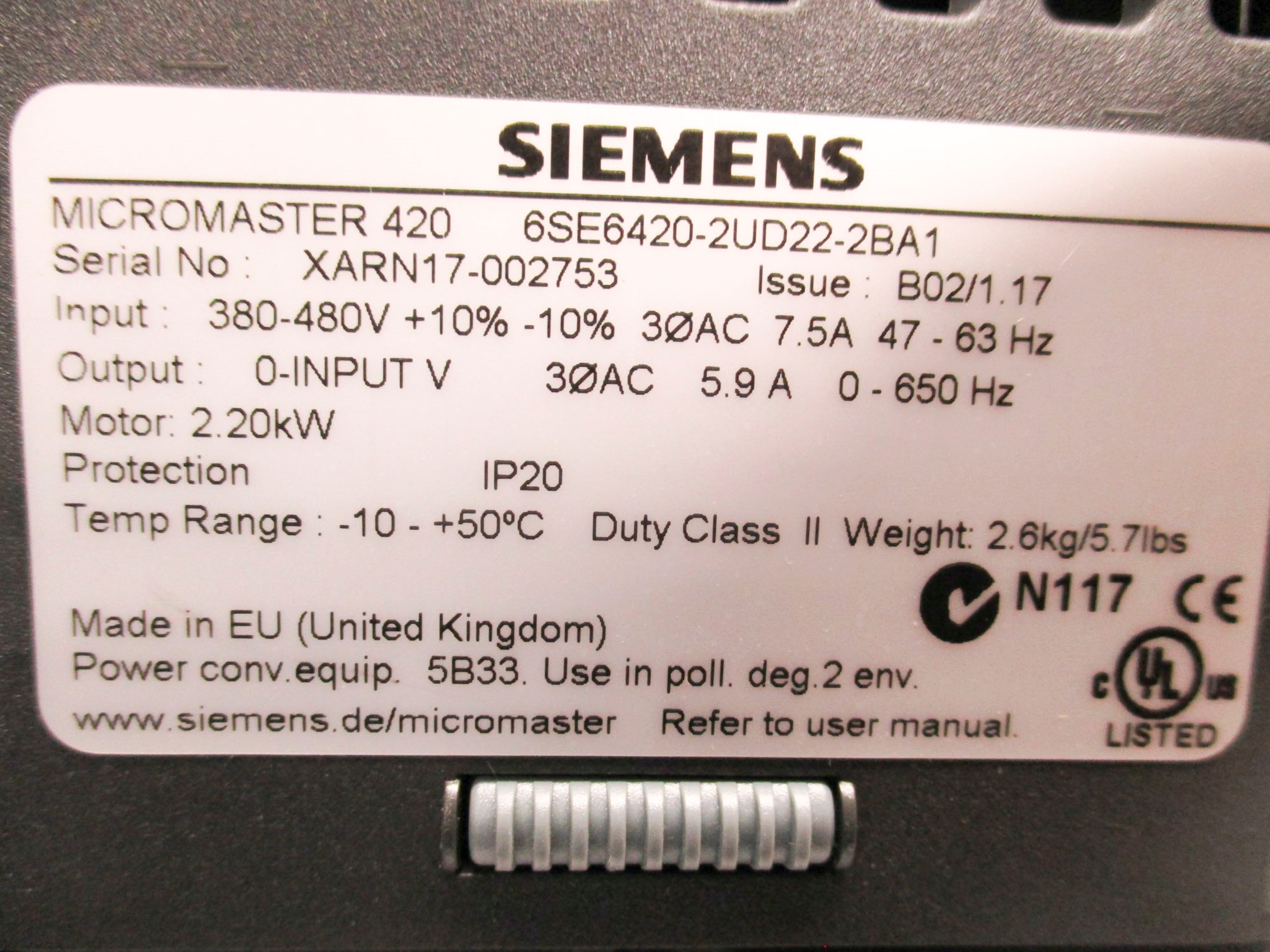 SIEMENS 6SE6420-2UD22-2BA1 NSMP