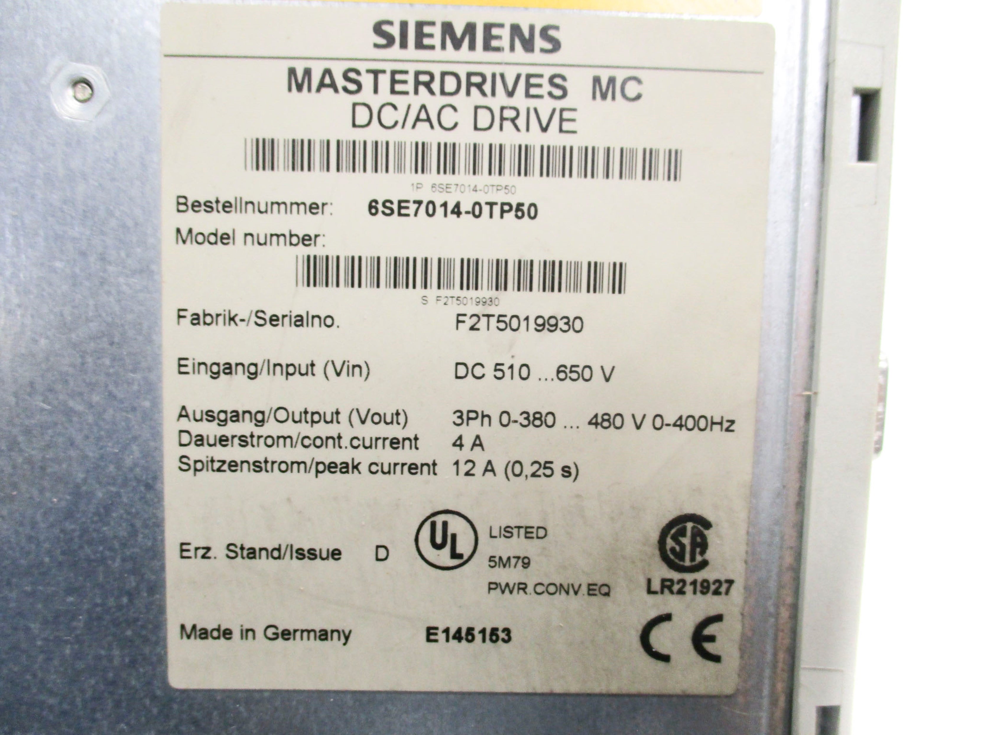 SIEMENS 6SE7014-0TP50 (AS PICTURED) NSMP