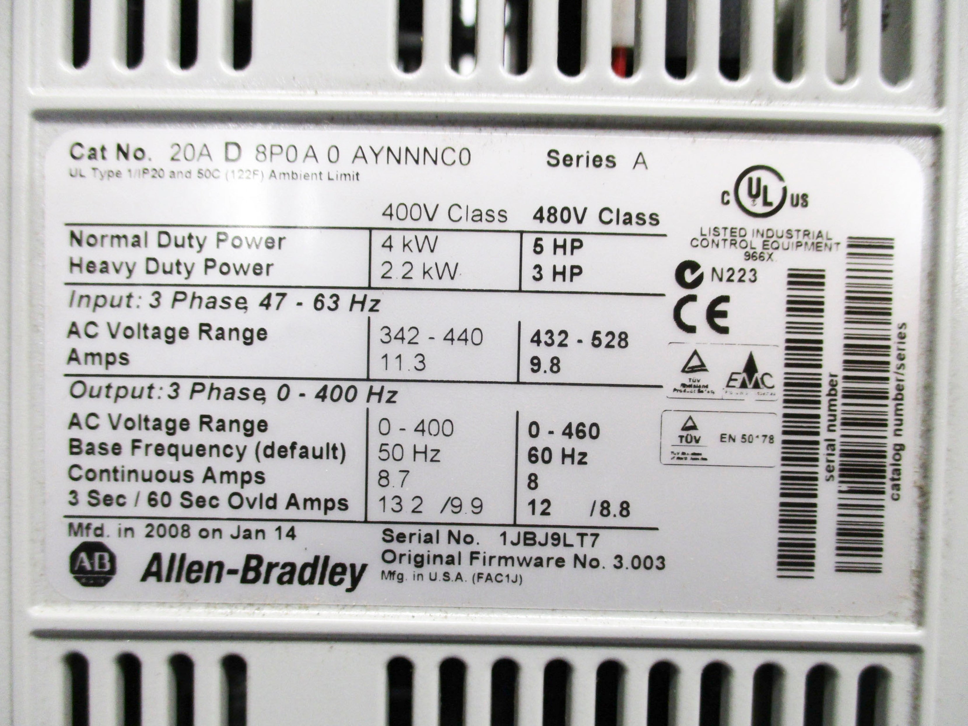 INDUSTRIAL SPARE PART 20AD8P0A0AYNNNC0 SER. A F/W 3.003 NSMP