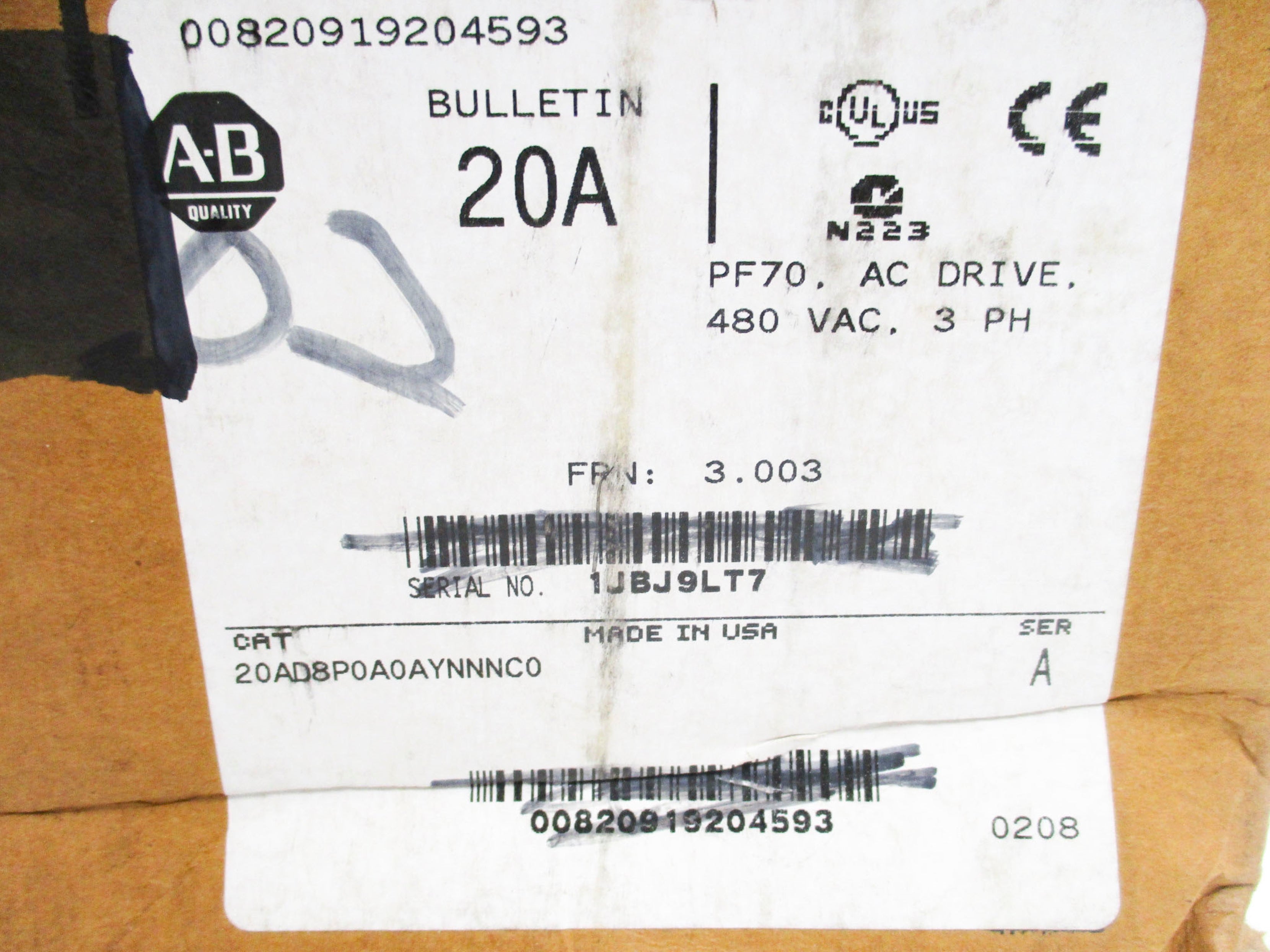 INDUSTRIAL SPARE PART 20AD8P0A0AYNNNC0 SER. A F/W 3.003 NSMP