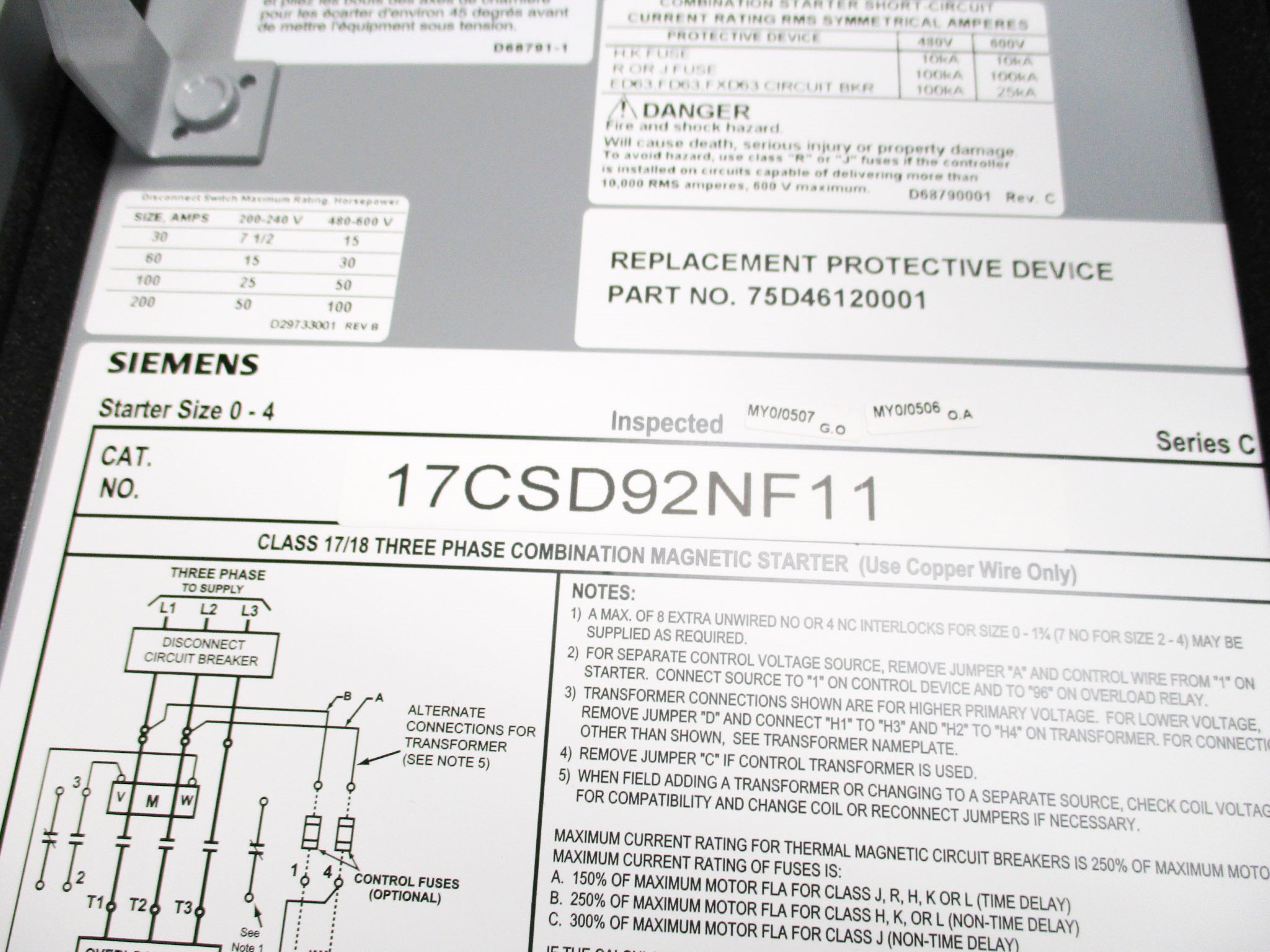 SIEMENS 17CSD92NF11 SER. C NSNP