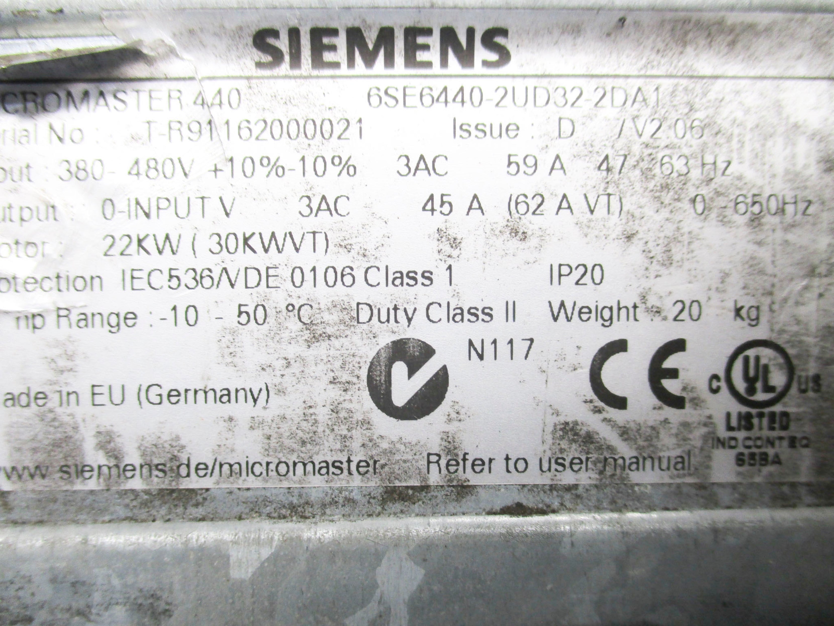 SIEMENS 6SE6440-2UD32-2DA1 (AS PICTURED) UNMP