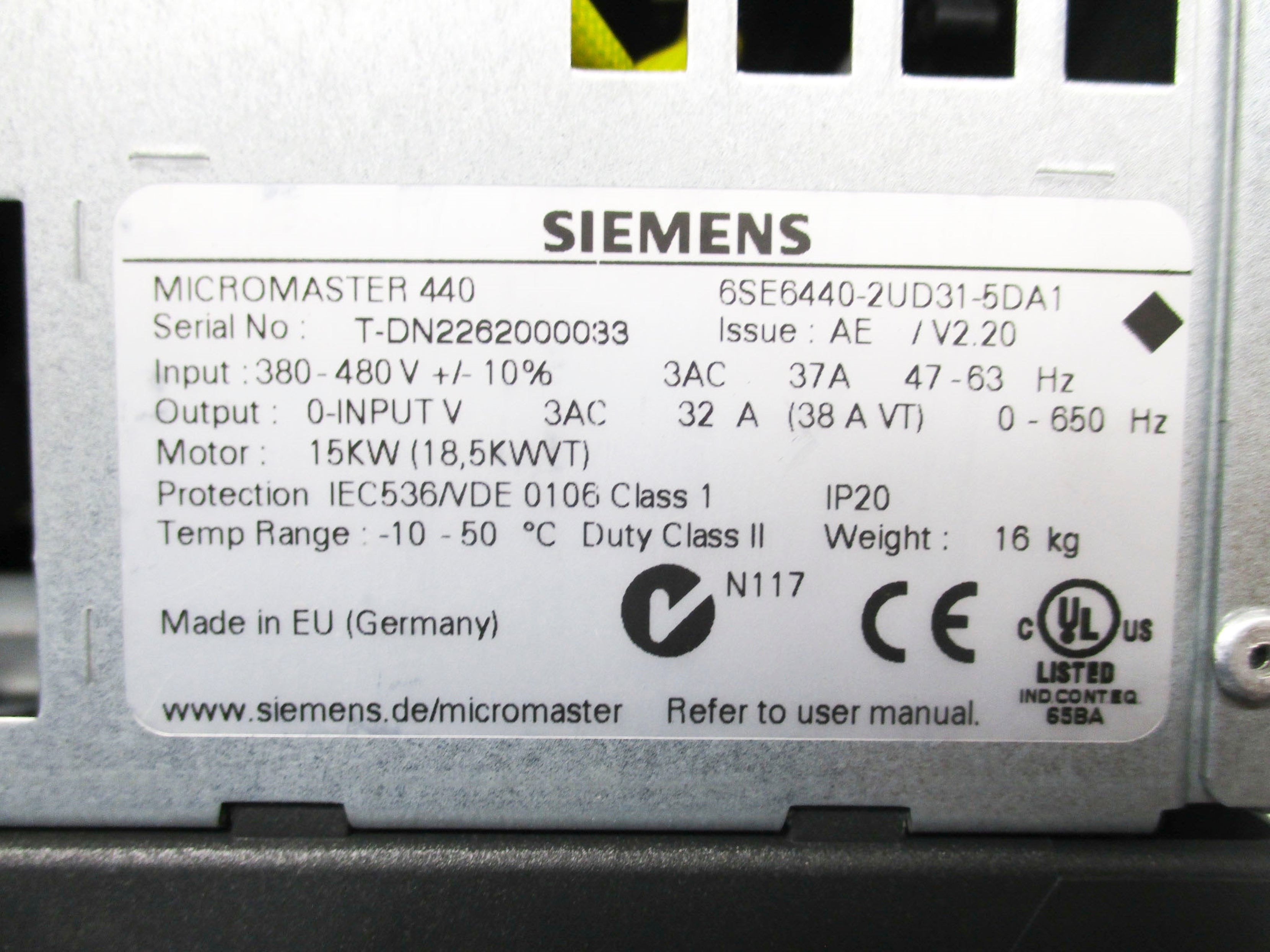 SIEMENS 6SE6440-2UD31-5DA1 NSMP